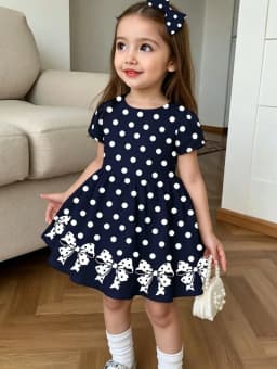 Cute Polka Dot Bow 3D Print Dress for Girls Casual Short Sleeve Dress Comfortable Girls Clothes Summer Tops Children's Clothing