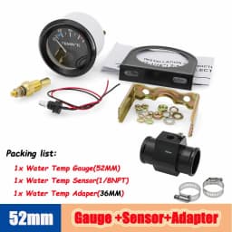40-120 Celsius Car 52mm Water Temperature Gauge with Adaptor Joint Pipe Radiator 1/8NPT Sensor Racing Water Tank Level Indicator