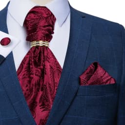 Luxury Men Green Blue Paisley Ascot Tie Set Solid Necktie Ring Wedding Party Cravat Purple Ties Pocket Sqaure Cufflink Free Ship