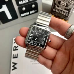 Luxury Watch for Men Square Rectangle Reloj Sliver Orologio Black Leather Strap Stainless Steel Quartz Wristwatch Male Man Clock