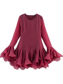 2026 Summer Women's Elegant Multi-Layered Ruffled Hem Mini Dresses Lady Sweet French Style Long Flare Sleeve Slim Fit Puffy Robe