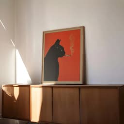 Black Cat Smoking a Cigarette Vintage Poster Art Retro Whimsical Print Funny Animal Wall Decor Poster for Bar Cart Quirky Kitche