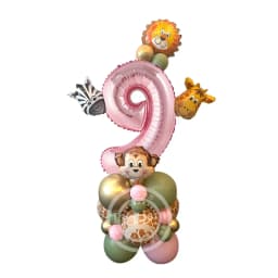 31pcs Wild Animal Pink Balloon Tower with 1-9 Number Balloon for Girl's Wild One Themed Birthday Jungle Safari Party Decoration