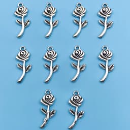 10/24Pcs/Pack Romantic Vintage Rose Flower Chaems Alloy Small Pendants for Jewelry Making Findings Crafting Accessories