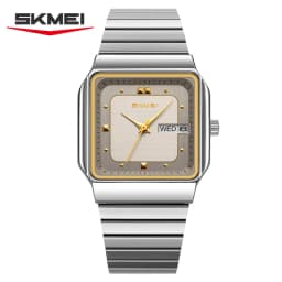 SKMEI 9414 Simple Square Dial Calendar Week Stainless Steel Strap Quartz Watch Men's Waterproof Business Mens Watch Reloj Hombre