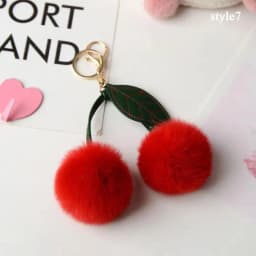 New Fluffy Rabbit Fur Cherry Keychain Ball Pompom Key Chain Handbag Car Key Chain Ring Gift Women‘s Bag Charm Backpack Accessory