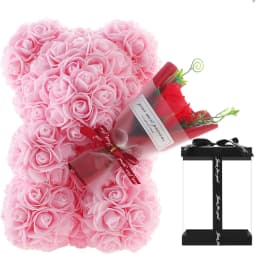 25cm Rose Bear with Artificial Foam Flower Bouquet, Romantic Creative Gift for Valentine's Day & Anniversary