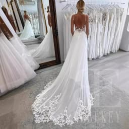 BEBEKEY Customized Elegant Lace Wedding Dress Appliques Wedding Party Gown A-Line Bridal Dresses Backless Formal Gowns Robe