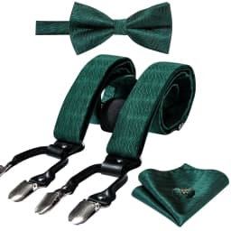 Silver Gold Red Black White Green Blue Pink Silk Mens Suspender Adjustable 6 Clips Braces Bowtie Hanky Cufflinks Set Barry.Wang