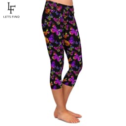 LETSFIND High Quaility Colorful Butterfly Pattern Print Women Fitness Capri Leggings High Waist Slim Mid-Calf Stretch Leggings