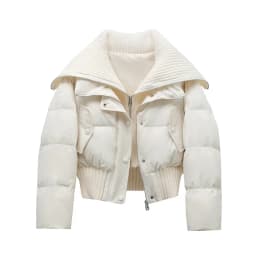 Women Casual Basics Long Sleeve Single Breasted Parkas Chic Short Outerwear Jacket Warm Patchwork Zipper Thick Knitted Coat