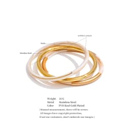Yhpup 1Set 66mm 3 Round Circle Resin Overlay Minimalist Bracelet Bangle Set 18K Gold Plated Stainless Steel Wrist Trend Jewelry