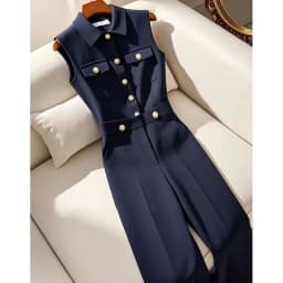Ladies New Slackness Unique Jumpsuit Temperament Advanced Feeling Tibetan Blue Simple Leisure High Waist Spring And Autumn Bib
