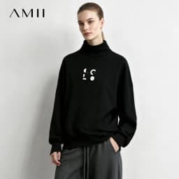 Amii Mock Neck Fleece Lined Sweatshirt Drop Shoulder Oversized Slimming Casual Minimalist Winter Women's Sweaters 12614002