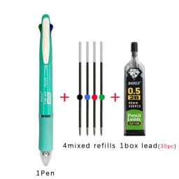 Kawaii 5 In 1 Multicolor Ballpoint Pens with Refills Pencil Leads Set 4 Color Ball Pens and Mechanical Pencil Multifunction Pen