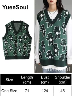 Green Knit Vest Printed Sleeveless Pullover Oversized Women Sweater Vest 2026 New Y2K Vintage Knitwear Women's Autumn Clothing