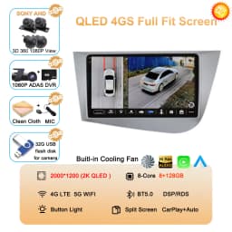 Car Radio Android 16 Navigation GPS Carplay For Seat Leon 2 MK2 2005-2012 Multimedia Video Player Stereo DSP 360 Camera Wifi 4G