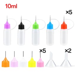 5pcs 10ml-120ml Precision Tip Applicator Bottles NeedleTip Squeeze Glue Bottles with 2 Mini Funnels for DIY Paint Paper Quilling