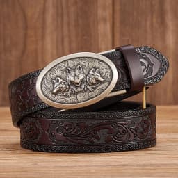 Wolf Designer Belt for Men Retro Automatic Buckle Arts and Crafts Belt Men Genuine Cow Leather Waist Band Honorable Strap