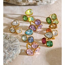 Yhpup 2026 Multi Color K9 Crystal Square Adjustable Ring for Women 18K Gold Color PVD Plated Shiny Exquisite Jewelry