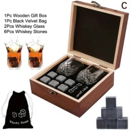 Father'S Day Gift Whiskey Stones Set 8 Pcs Granite Ice Cubes+ 2 Pcs Cups For Whisky In Wooden Bottle Box Present For Dad〔CC11〕