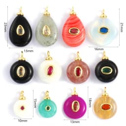 1 Piece Cubic Zirconia & Natural Stone Geometric Charms Round 18K Gold Plated Pendants For DIY Necklace Bracelet Jewelry Making