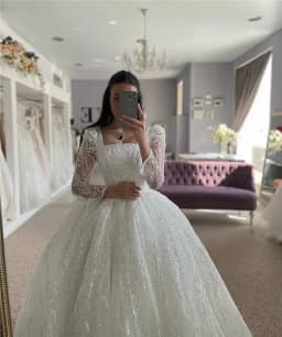 Customized Luxury Beading Wedding Dresses A Line Long Sleeve Bride Dress Square Neck Ball Gown Princess Wedding Gowns