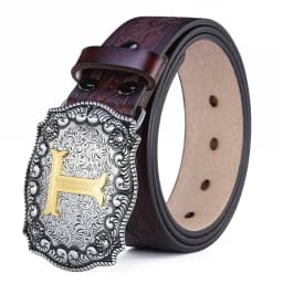 Western Belt Men Genuine Leather Belts for Men Women Cowboy Cowgirl Big Letters Buckle Gold Male Belts Long Black Brown Quality