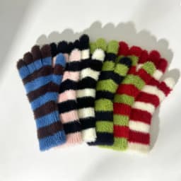 Striped Knitted Korean Style Plush Touchscreen Gloves Warm Soft Fingerless Mittens for Men and Women Outdoor Ski Riding Gloves