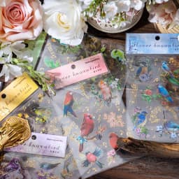 2 pcs/lot Bronzing Flowers birds flat Stickers colorful bird Decorative sticker Diy Scrapbooking material Craft Supplies