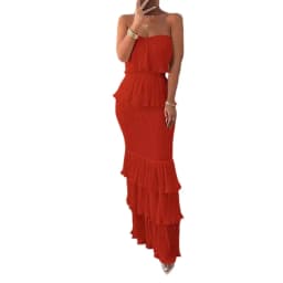Women's Sexy Slim Fit Pleated Ruffled Edge Boho Dresses, Monochromatic, Bra Tie, Lady, Temperament