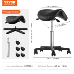 VEVOR Ergonomic Saddle Stool with 5 Swivel Casters 360° Rotation 20.1-28inch Height Adjustable Round Stool for Bar Salon Office