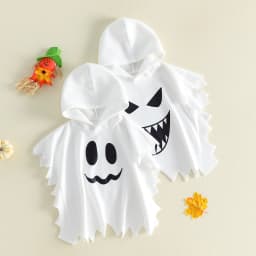Halloween Kids Ghost Cape Adorable Ghost Print Hooded Cloak for Cosplay Party Wear Halloween Costume