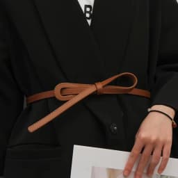Women's Thin Knotted Belt Vinatge Solid Color PU Leather Long Skinny Waist Belts Female Lady Dress Coat Decorative Straps