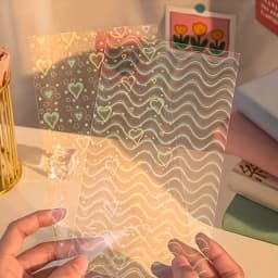 6pc Sparkling Laser Film Stickers - Love Laser Transparent Stickers - DIY Photo Mobile Sticker Decoration Scrapbook