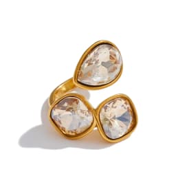 Yhpup 2026 Multi Color K9 Crystal Square Adjustable Ring for Women 18K Gold Color PVD Plated Shiny Exquisite Jewelry