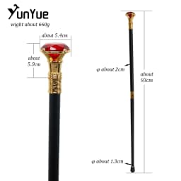 Gold Red Diamond Type Walking Cane Gentleman Elegant Fashion Art Decorative Walking Stick Lady Vintage Party Cosplay Sceptre