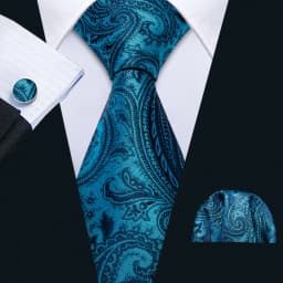 Designer Silk Men Tie Set Blue Teal Green Necktie Handkerchief Cufflinks Wedding Business Gift Dropship Barry. Wang A-5981