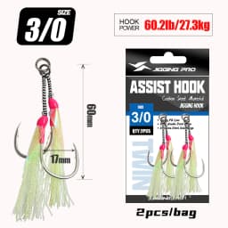 JIGGING PRO 1/0 2/0 3/0 4/0 Heavy Duty Double Assist Hooks Steel Wire Core Jigging Hooks Luminous Saltwater Fishing Tackle
