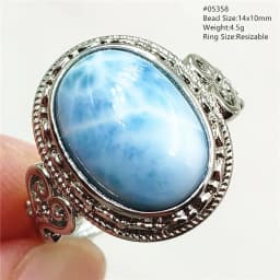 Natural Blue Larimar Oval Adjustable Ring Jewelry Water Pattern Real Larimar For Women Men Healing Fashion Stone AAAAAA
