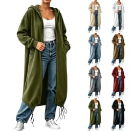 Women's Textured Long Zip Up Hoodie Jacket Casual Sweatshirt Vertical Extended Layer Layer Cool Weather Streetwear Zip up Hoodie