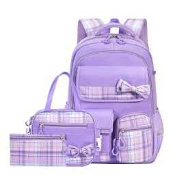 3pcs/set School Backpack for Girls Bookbag Elementary Middle School Bags Student Cute Plaid Backpack with Lunch Bag Pencil Bag