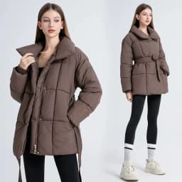 Advanced with Waist Cinching Tie Up Black Cotton Jacket Women's 2026 Winter New Korean Version Stand Collar Coat Female Parkas