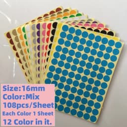 12 Sheets/Pack Mix Color Circle Round Color Coded Adhesive Label Dot Sticker 6mm/8mm/10mm/13mm/16mm/19mm/25mm/32mm/50mm/100mm