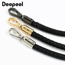 1/2Pcs 30-120cm Black PU Leather Bag Round Rope Handbag Handle Metal Buckle Chain Woven-bag Shoulder Strap Replace Accessories