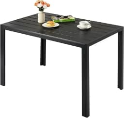Aluminum Outdoor Dining Table, Patio Metal Slatted Table, Weather Resistant 110x70x73cm Large Rectangular, Yard, Garden, Porch