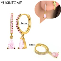 925 Sterling Silver Needle Pink Crystal Heart Hoop Earrings for Women Fashion Geometric Pendant Earrings Luxury Jewelry Gifts
