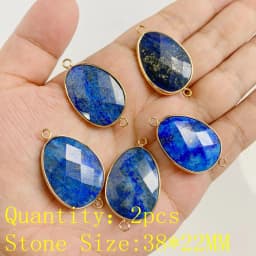 2PCS Natural Blue Lapis Lazuli Stone Gem Pendant Connector Charm For DIY Woman Men Jewelry Making Accessory Wholesale