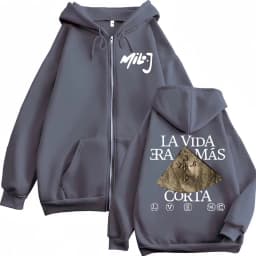 Rapper Milo J La Vida Era Mas Corta Merch Zipper Hoodie Fashion Hip Hop Zip Up Sweatshirt Men's Women's Casual Fleece Pullovers