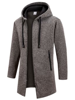 Men's Retro Zipper Jacket Mid Length Windbreaker Spring Autumn Winter Fleece Warm Jackets Fashion Casual Patchwork Yarn Coat